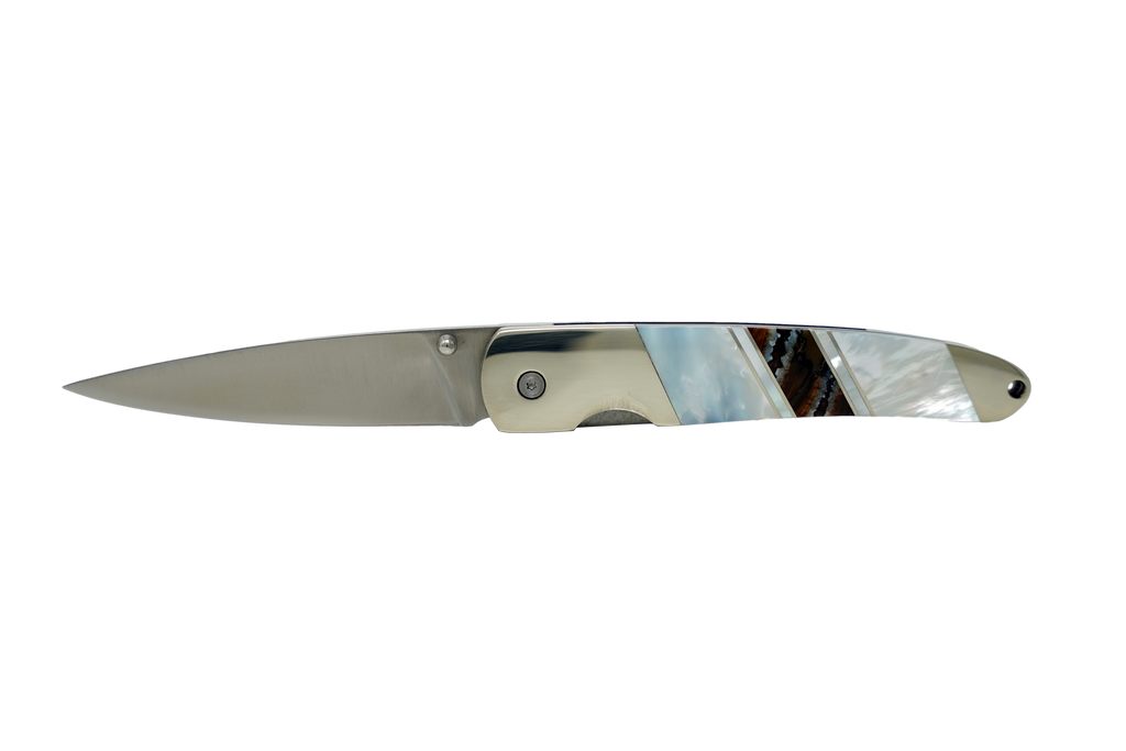 Mother of Pearl - Woolly Mammoth Molar- 4" Linerlock - Stainless Steel Blade