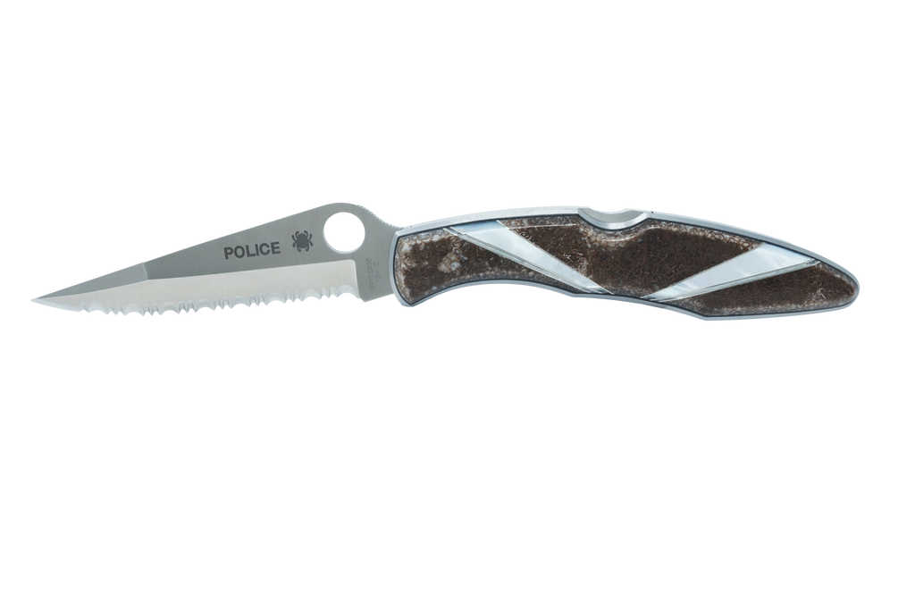 Spyderco Police- Serrated Blade- Dinosaur Bone and Mother of Pearl