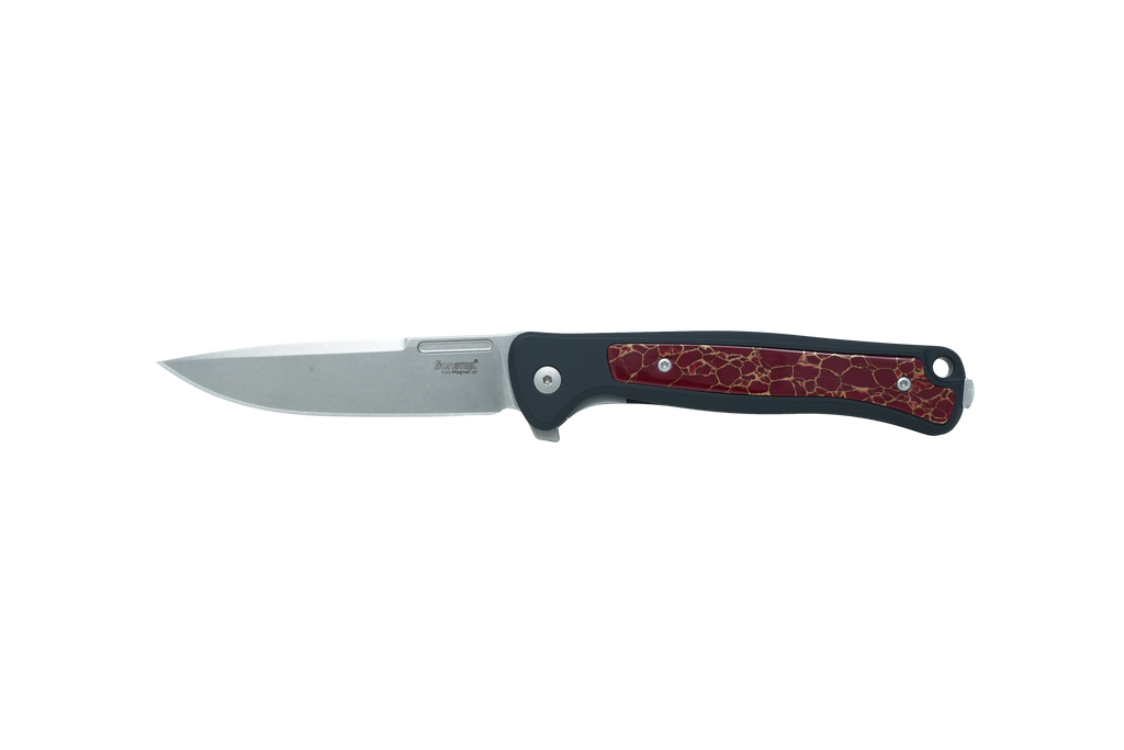Lion Steel Skinny Black Anodized Alumnium W/ Red Jasper with Gold Webbing