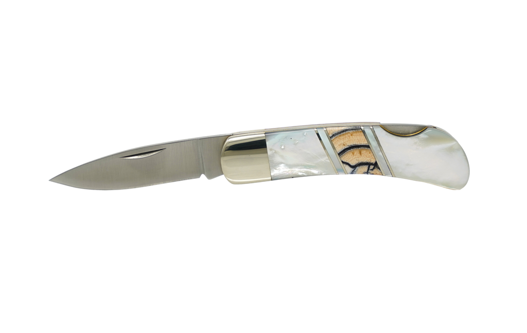 Mother of Pearl - Woolly Mammoth Tusk - 3" Lockback - Stainless Steel Blade