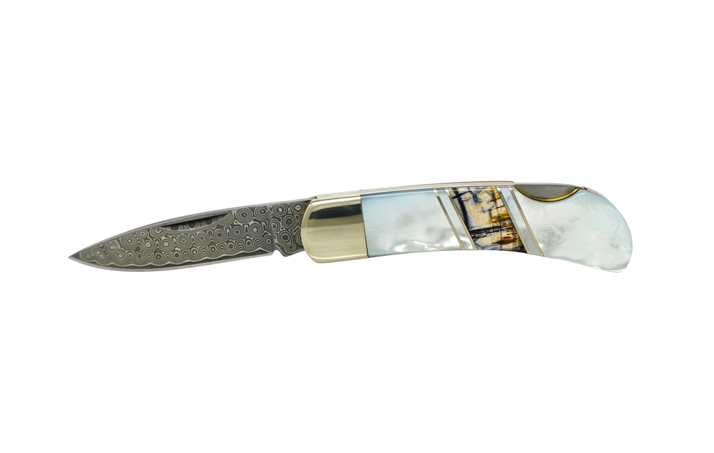 Mother of Pearl - Woolly Mammoth Tusk - Damascus 3" Lockback