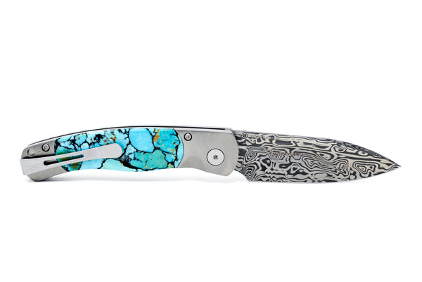 El Rey Button Lock Damasteel with Blue/green Bonita Nugget Turquoise