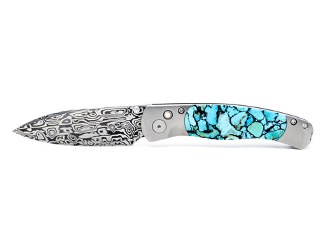 El Rey Button Lock Damasteel with Blue/green Bonita Nugget Turquoise