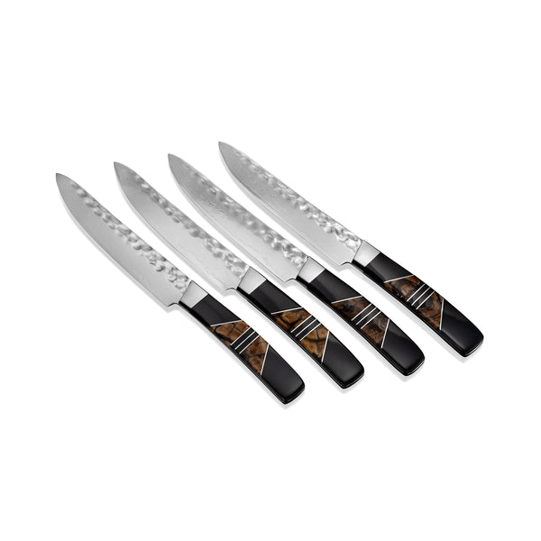Hammered Damascus Fossilized Mammoth Tusk Steak Knives (set of four)