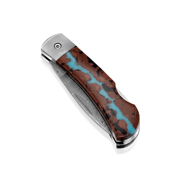 Titanium Damascus Collection Vein Turquoise 3" Lockback Knife