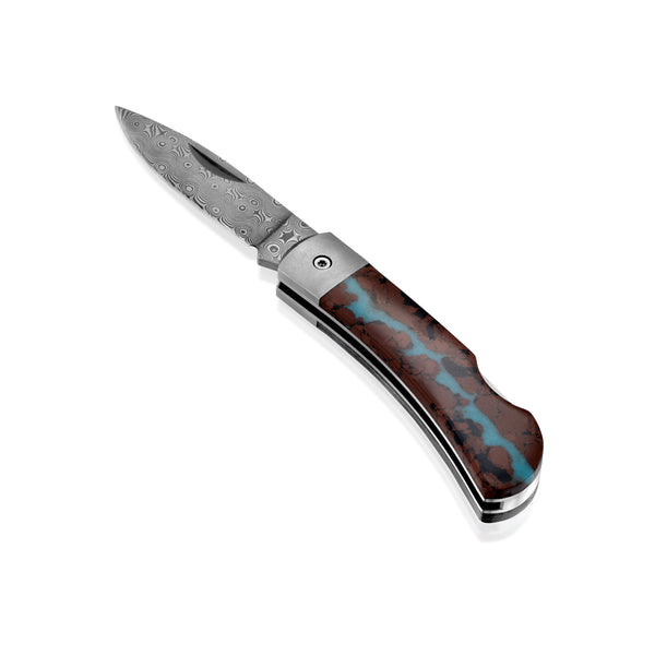 Titanium Damascus Collection Vein Turquoise 3" Lockback Knife
