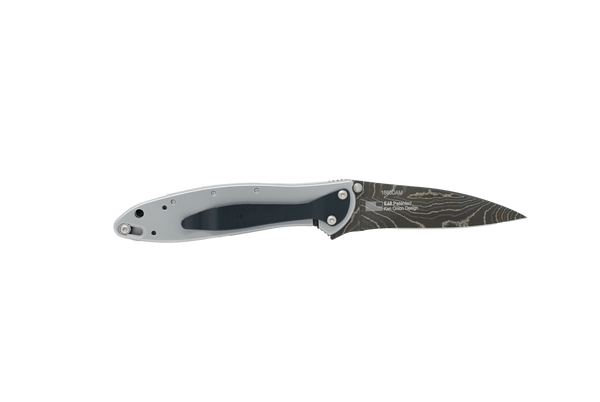 Damascus Blade Kershaw Leek- Compressed Dinosaur Bone and Black Lip Mother of Pearl