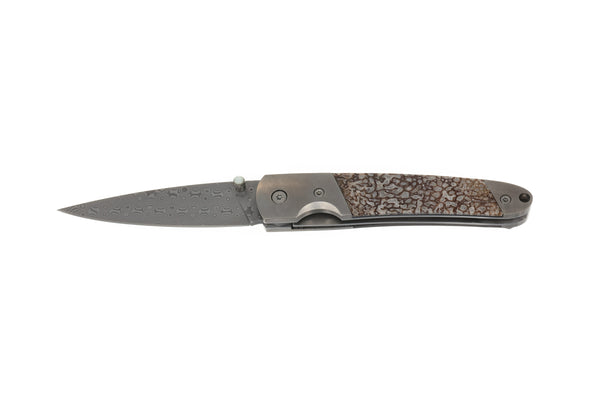4" Damascus Linerlock – Dinosaur Bone
