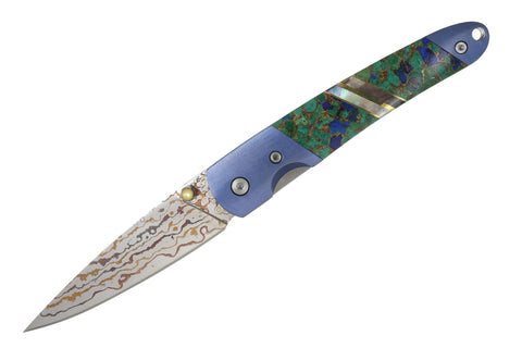 4" Liner Lock  Copper &amp; Brass Core Damascus (VG-10) | Copper &amp; Brass Collection- Azurite