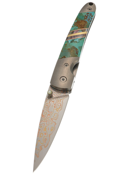 4" Liner Lock  Copper & Brass Core Damascus (VG-10) | Copper & Brass Collection – Kingman Blue-Green Turquoise