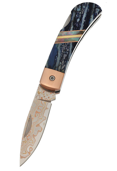 3" Lockback  Copper & Brass Core Damascus (VG-10) | Blue Fossilized Mammoth Tooth