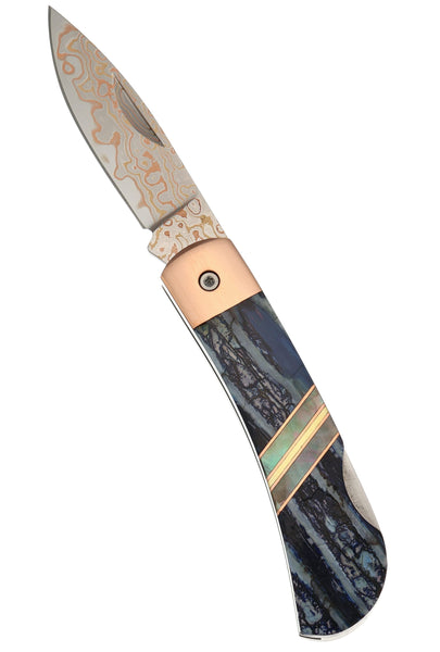 3" Lockback  Copper & Brass Core Damascus (VG-10) | Blue Fossilized Mammoth Tooth