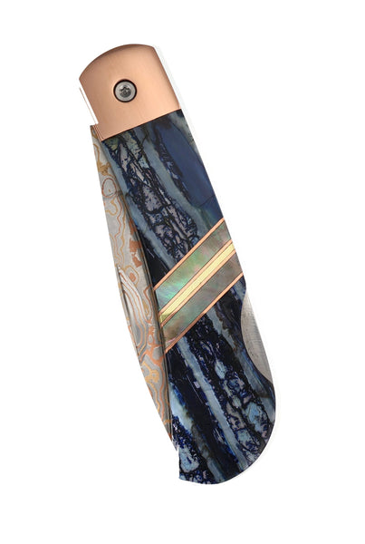 3" Lockback  Copper & Brass Core Damascus (VG-10) | Blue Fossilized Mammoth Tooth