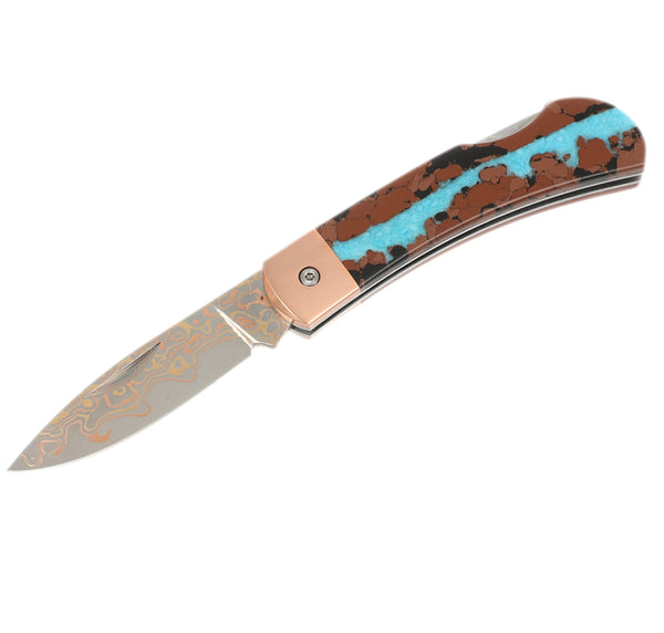 3" Lockback Copper & Brass Core Damascus (VG-10) – Vein Turquoise