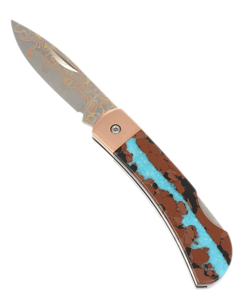 3" Lockback Copper & Brass Core Damascus (VG-10) – Vein Turquoise