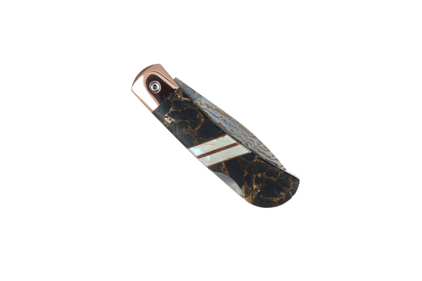 3" Lockback  Copper &amp; Brass Core Damascus (VG-10) | Obsidian Bronze