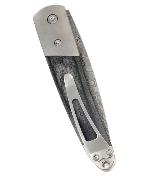 4" Damascus Liner Lock with Titanium Bolsters – Black Buffalo Bronze