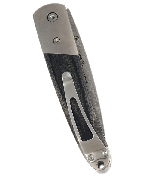 4" Damascus Liner Lock with Titanium Bolsters – Fordite