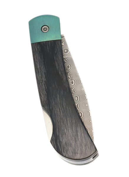 3" Lockback Damascus with Titanium Bolsters – Abalone