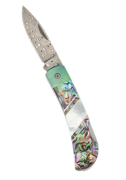 3" Lockback Damascus with Titanium Bolsters – Abalone