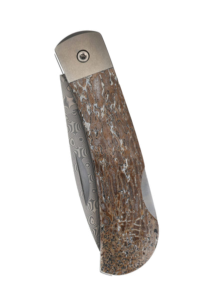 3" Damascus Lockback – Dinosaur Bone