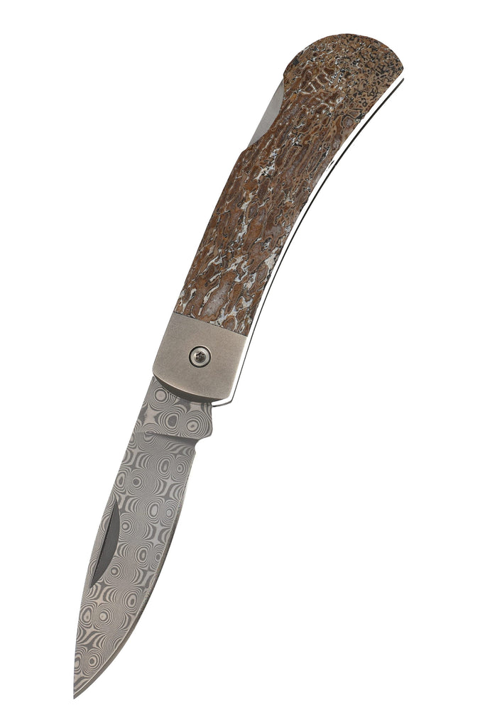 3" Damascus Lockback – Dinosaur Bone