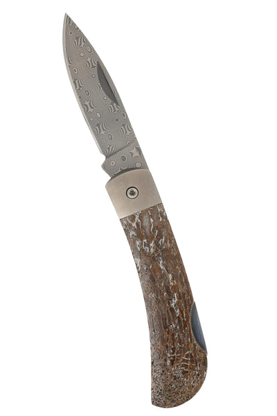 3" Damascus Lockback – Dinosaur Bone