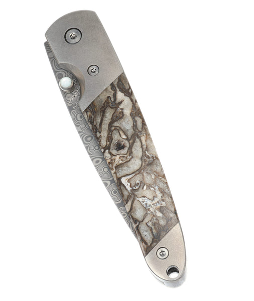 4" Damascus Linerlock – Dinosaur Bone
