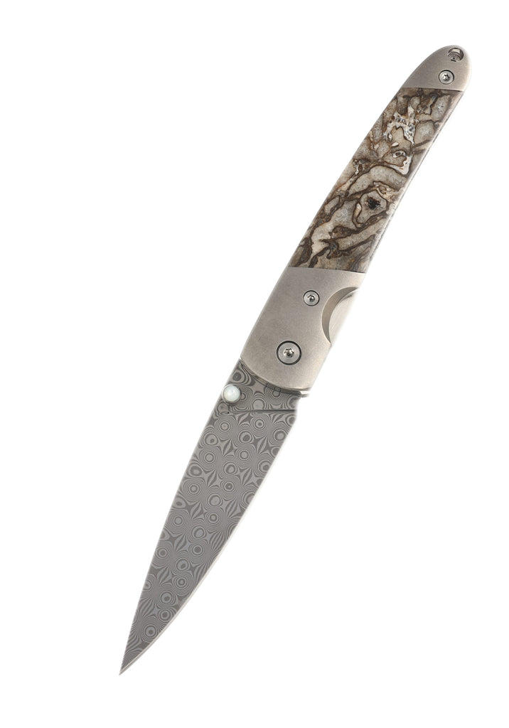 4" Damascus Linerlock – Dinosaur Bone