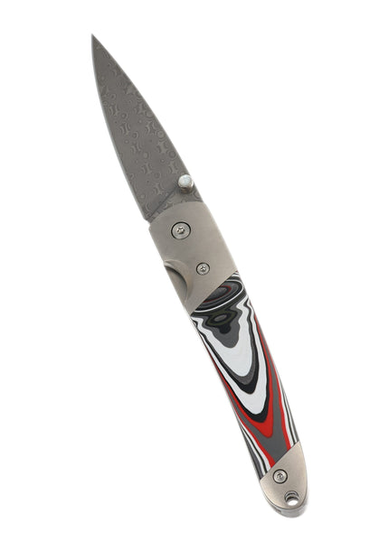 4" Damascus Liner Lock with Titanium Bolsters – Fordite