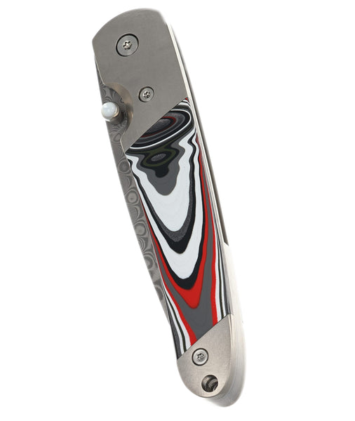 4" Damascus Liner Lock with Titanium Bolsters – Fordite