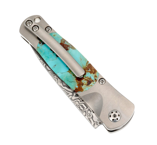 Tesoro Button Lock – Damasteel® Bi-Frost &amp; Kingman Blue/Green Turquoise
