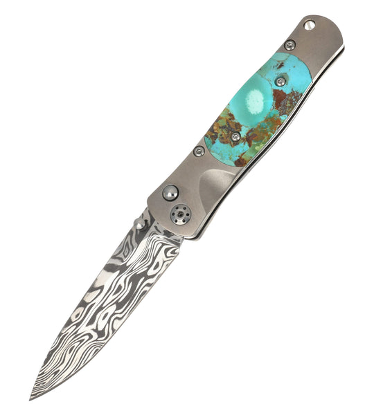 Tesoro Button Lock – Damasteel® Bi-Frost &amp; Kingman Blue/Green Turquoise