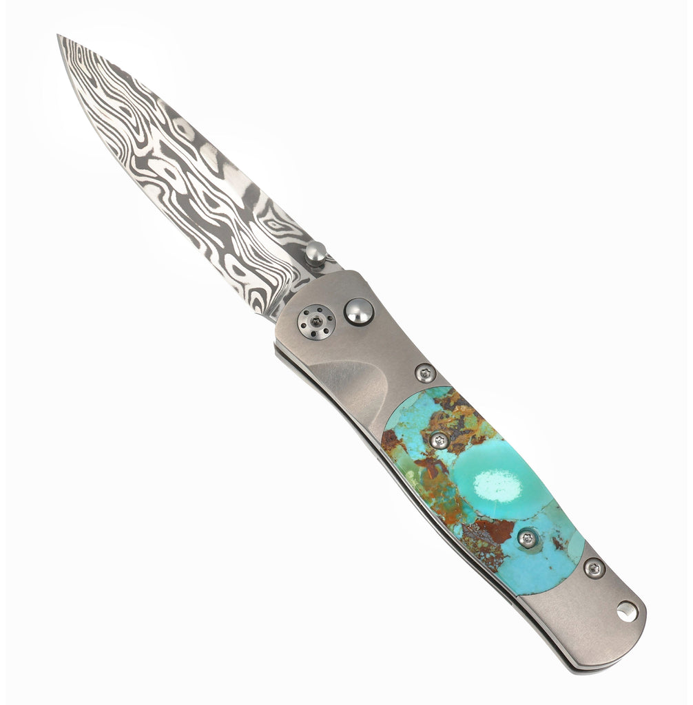 Tesoro Button Lock – Damasteel® Bi-Frost &amp; Kingman Blue/Green Turquoise