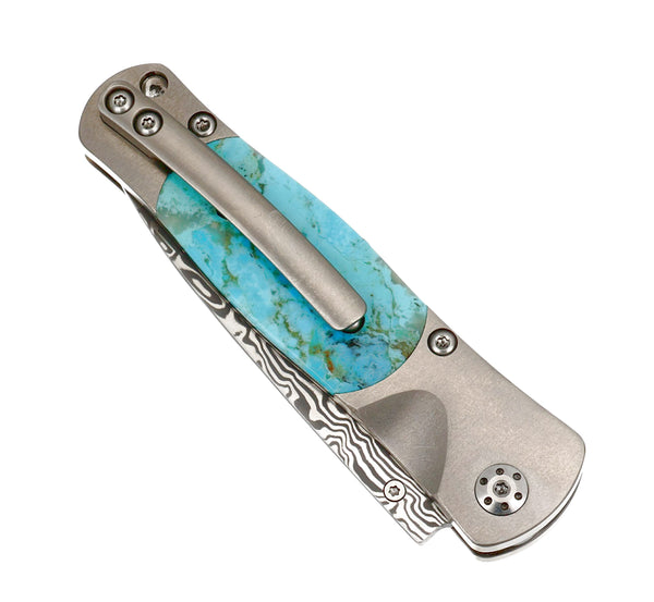 Tesoro Button Lock – Damasteel® Bi-Frost & Kingman Blue Turquoise