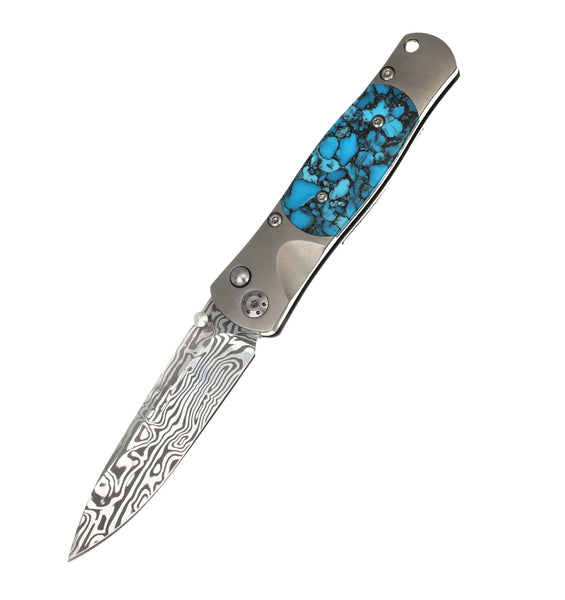 Tesoro Button Lock – Damasteel® Bi-Frost & Bonita Blue Turquoise