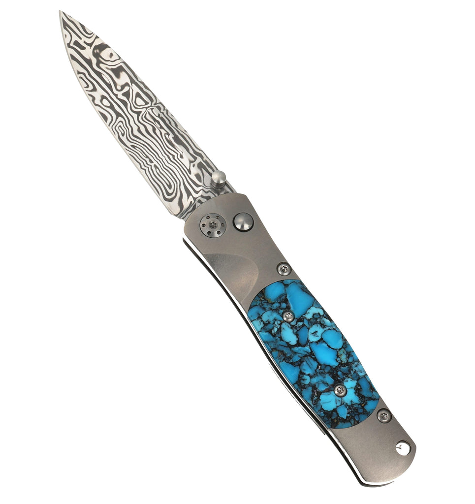 Tesoro Button Lock – Damasteel® Bi-Frost & Bonita Blue Turquoise