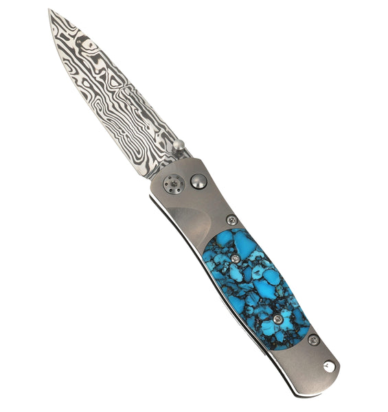 Tesoro Button Lock – Damasteel® Bi-Frost & Bonita Blue Turquoise