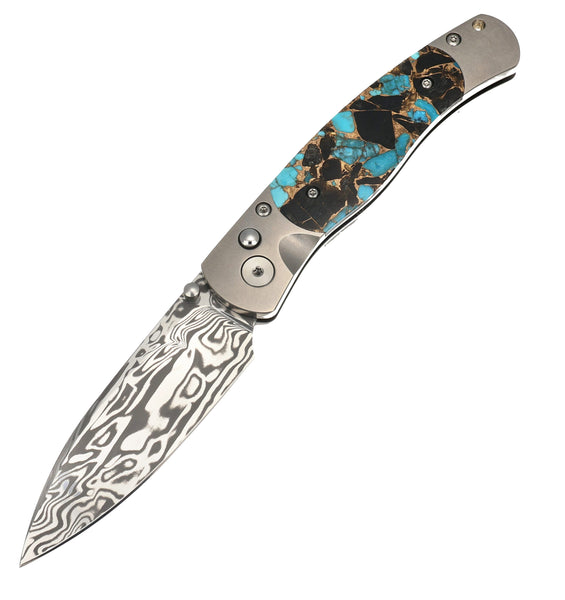El Rey – Damasteel® Bi-Frost with Kingman Turquoise, Obsidian & Bronze