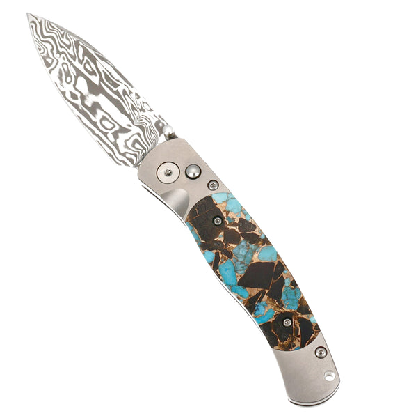 El Rey – Damasteel® Bi-Frost with Kingman Turquoise, Obsidian & Bronze