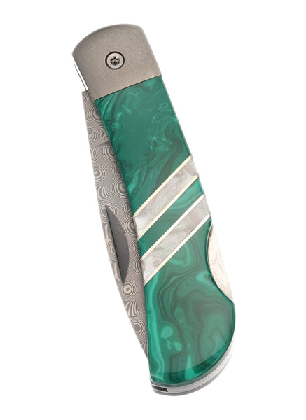 3" Lockback Damascus with Titanium Bolsters – TruStone Malachite