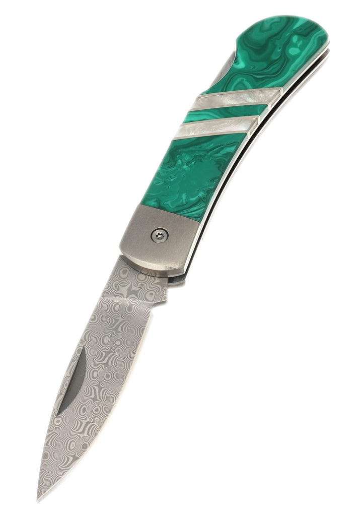 3" Lockback Damascus with Titanium Bolsters – TruStone Malachite