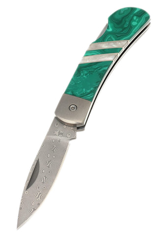 3" Lockback Damascus with Titanium Bolsters – TruStone Malachite