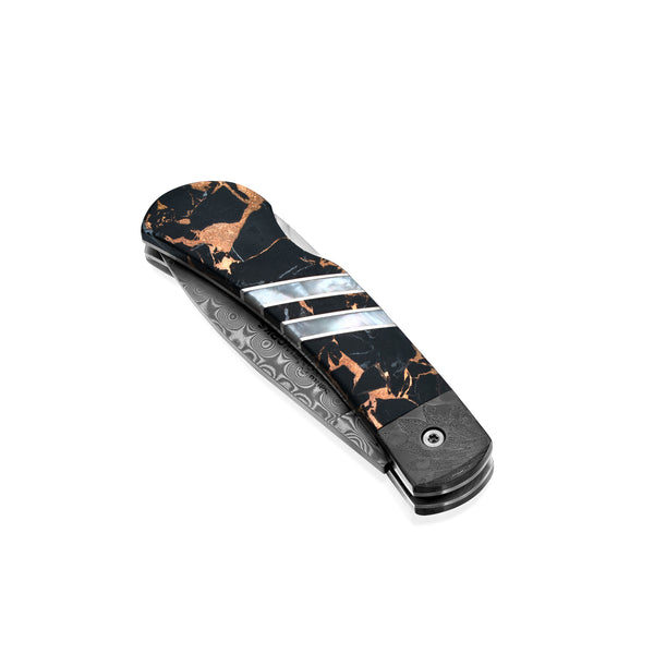 Titanium Lockback – 110‑Layer Stainless Damascus with Black Buffalo Turquoise (Kingman Mine) & Titanium Frame