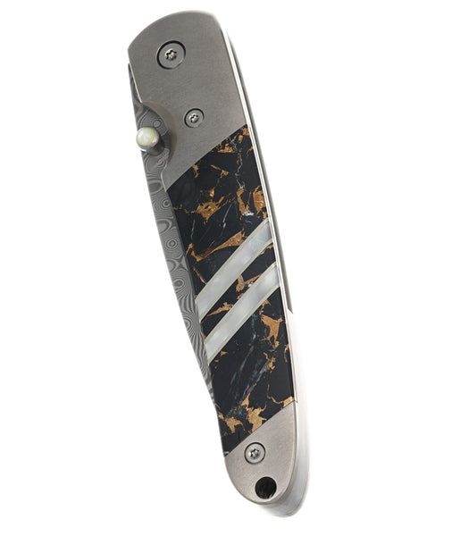 4" Damascus Liner Lock with Titanium Bolsters – Black Buffalo Bronze