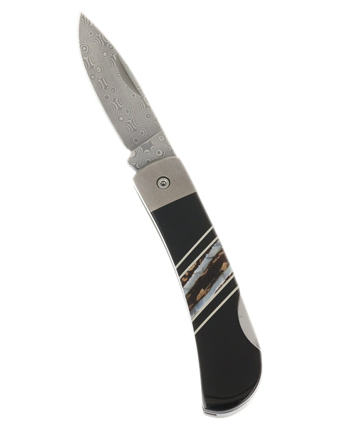 Titanium 3" Damascus Lock Back Mammoth Tooth Jewelery Collection