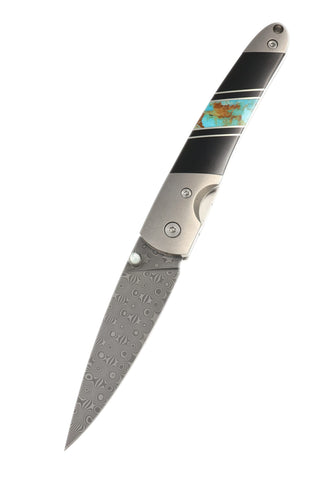 4" Damascus Liner Lock with Titanium Bolsters – Jewelry Collection