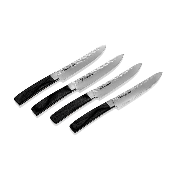 Hammered Damascus Fossilized Mammoth Tusk Steak Knives (set of four)