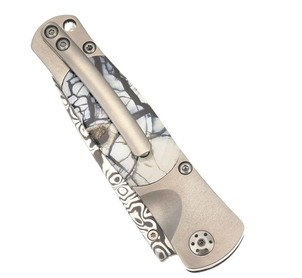 Tesoro Button Lock – Damasteel® Bi-Frost & Fossilized White Mammoth Tusk