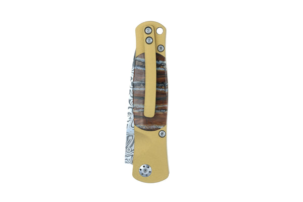 Tesoro Button Lock  Damasteel® BiFrost | Natural Mammoth Tooth | Gold Cerakote Finish
